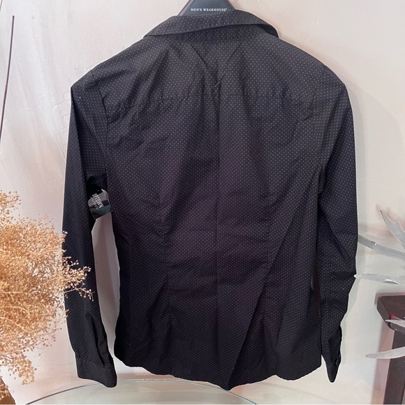 Polka dots button up feminine collared Shirt in dark navy blue - Picture 7 of 7